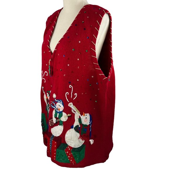 Vintage Heirloom Collectibles Red Musical Snowman Vest Size 1X - Picture 7 of 11